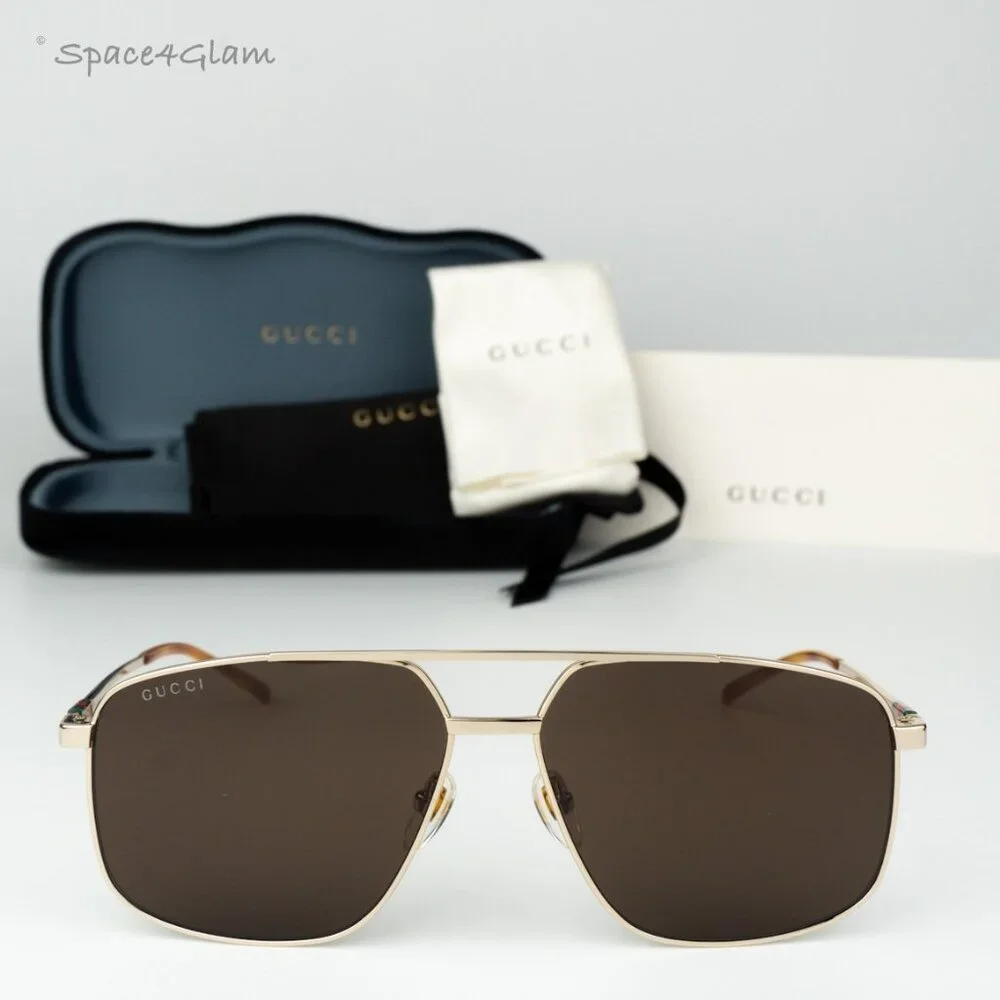 Gucci Men Sunglasses Gold Brown Aviator GG1676S NAVIGATOR 002 BRAND NEW